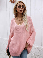 Load image into Gallery viewer, Rib-Knit Drop Shoulder V-Neck Pullover Sweater