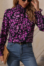 Load image into Gallery viewer, Floral Mock Neck Flounce Sleeve Blouse
