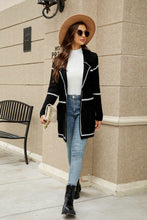 Load image into Gallery viewer, Striped Contrast Open Front Lapel Collar Cardigan with Pockets
