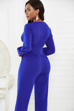 Load image into Gallery viewer, Gathered Detail Surplice Lantern Sleeve Jumpsuit

