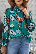 Load image into Gallery viewer, Floral Smocked Mock Neck Flounce Sleeve Blouse
