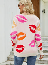 Load image into Gallery viewer, Lip Print V-Neck Knit Top
