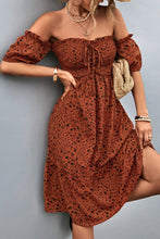 Load image into Gallery viewer, Ditsy Floral Smocked Frill Trim Off-Shoulder Dress
