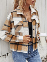 Load image into Gallery viewer, Double Take Plaid Collared Neck Jacket with Breast Pockets
