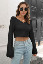 Load image into Gallery viewer, Cropped V-Neck Flare Sleeve Knit Top
