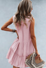 Load image into Gallery viewer, Frill Trim Notched Sleeveless Tiered Dress
