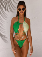 Load image into Gallery viewer, Contrast Halter Neck Chain Detail One-Piece Swimsuit
