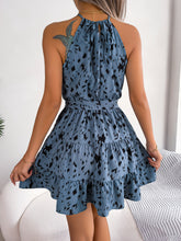 Load image into Gallery viewer, Halter Neck Printed Tie Waist Sleeveless Mini Dress
