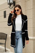 Load image into Gallery viewer, Striped Contrast Open Front Lapel Collar Cardigan with Pockets
