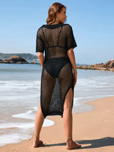 Load image into Gallery viewer, Slit Openwork Johnny Collar Short Sleeve Cover-Up
