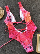 Load image into Gallery viewer, Lace-Up Backless Plunge One-Piece Swimwear
