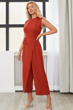 Load image into Gallery viewer, Belted Mock Neck Sleeveless Jumpsuit
