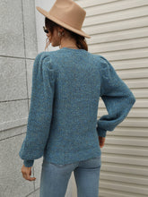 Load image into Gallery viewer, Heathered Long Lantern Sleeve Rib-Knit Sweater
