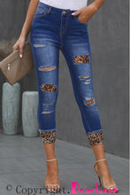 Load image into Gallery viewer, Leopard Patch Distressed Cropped Jeans
